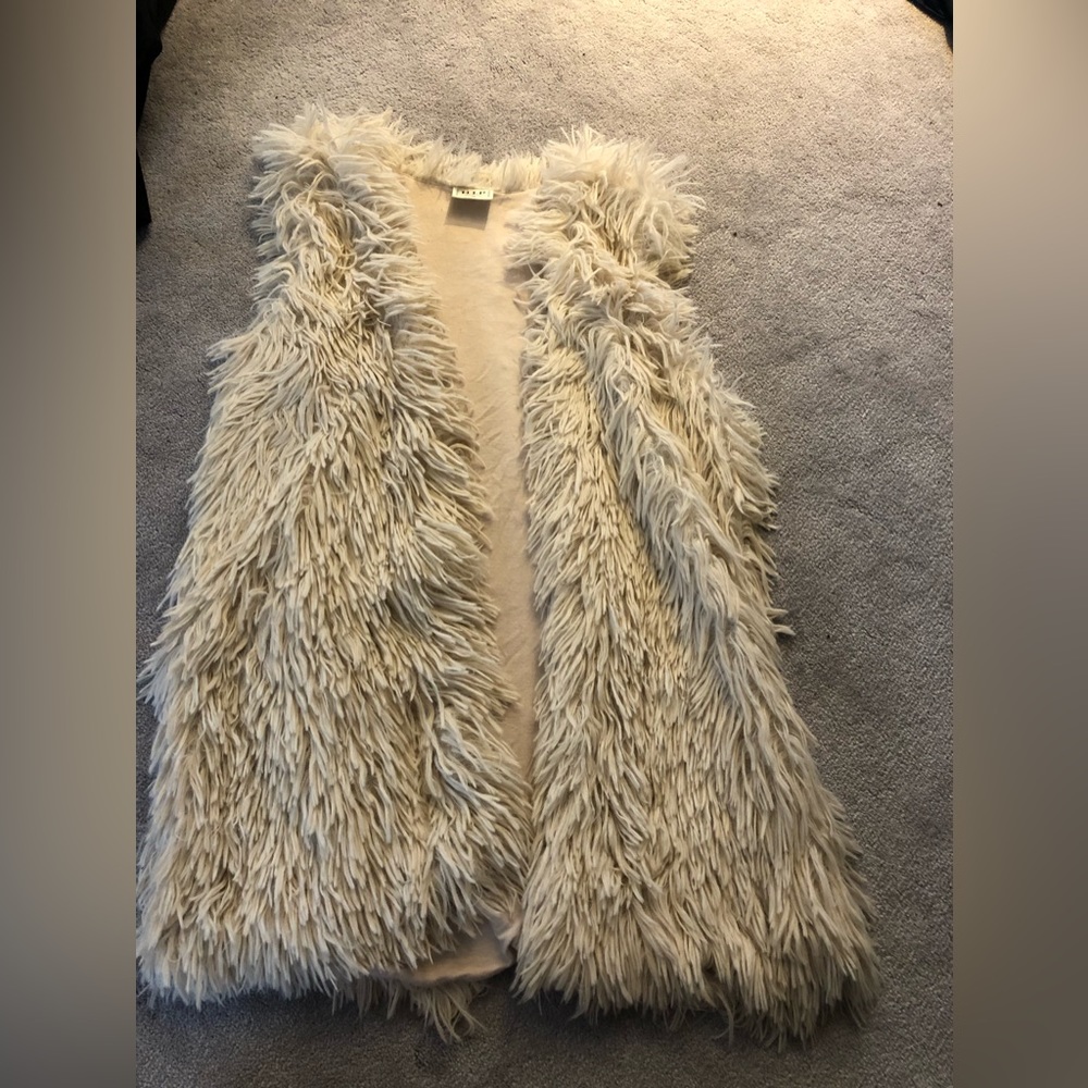 Cream colored fluffy fur vest from Nordstrom